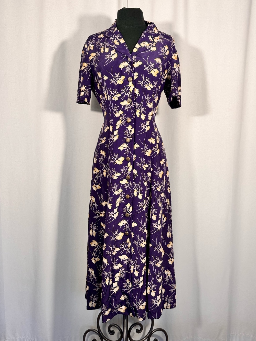 Vintage Leslie Fay Purple Floral Midi Dress